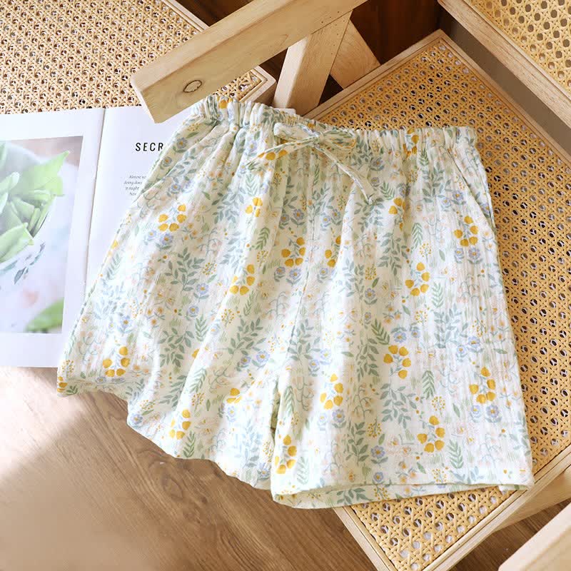 Gelbe Tulpen-Pyjama-Shorts aus Baumwollgaze - image 1