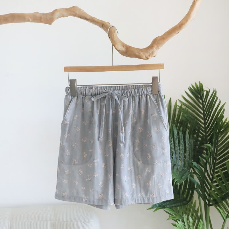 Pyjama-Shorts aus Baumwolle mit Kirschblütenmuster - Blaugrau - XL - image 6