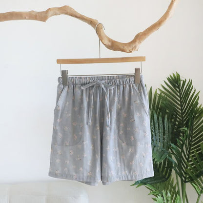 Pyjama-Shorts aus Baumwolle mit Kirschblütenmuster - Blaugrau - XL - image 6