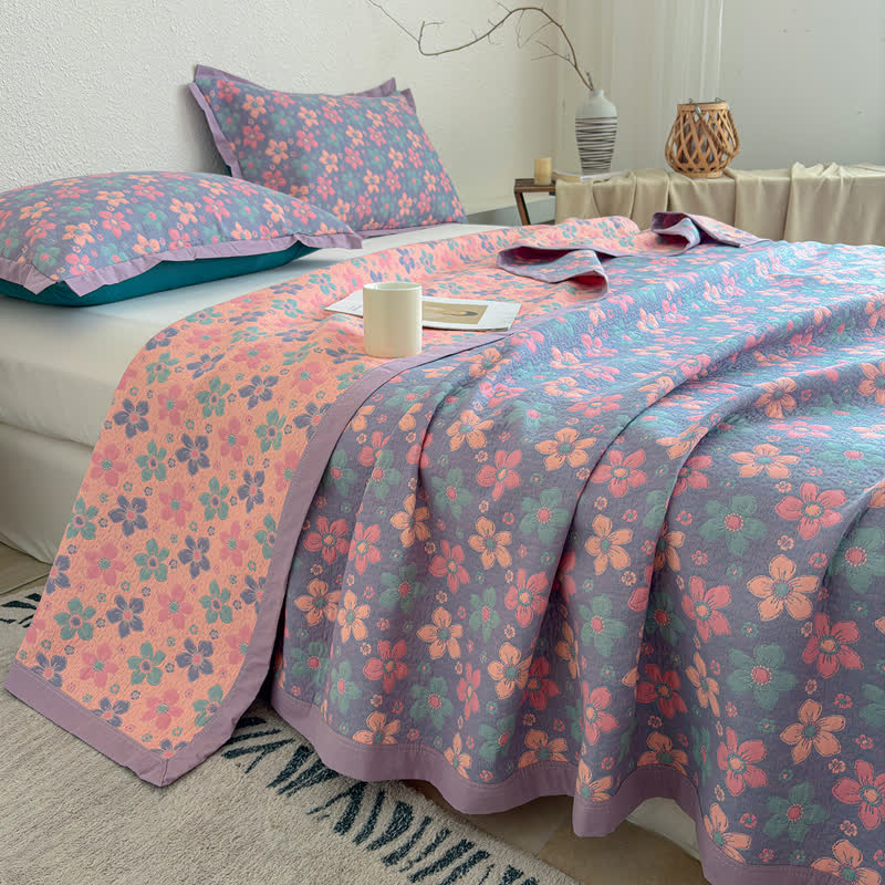 Dreilagige Tagesdecke aus Gaze mit kleinem Blumenmuster - image 6