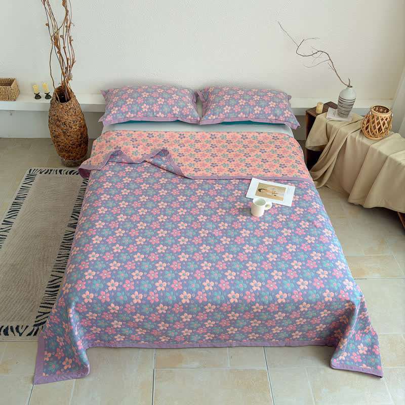 Dreilagige Tagesdecke aus Gaze mit kleinem Blumenmuster - image 5