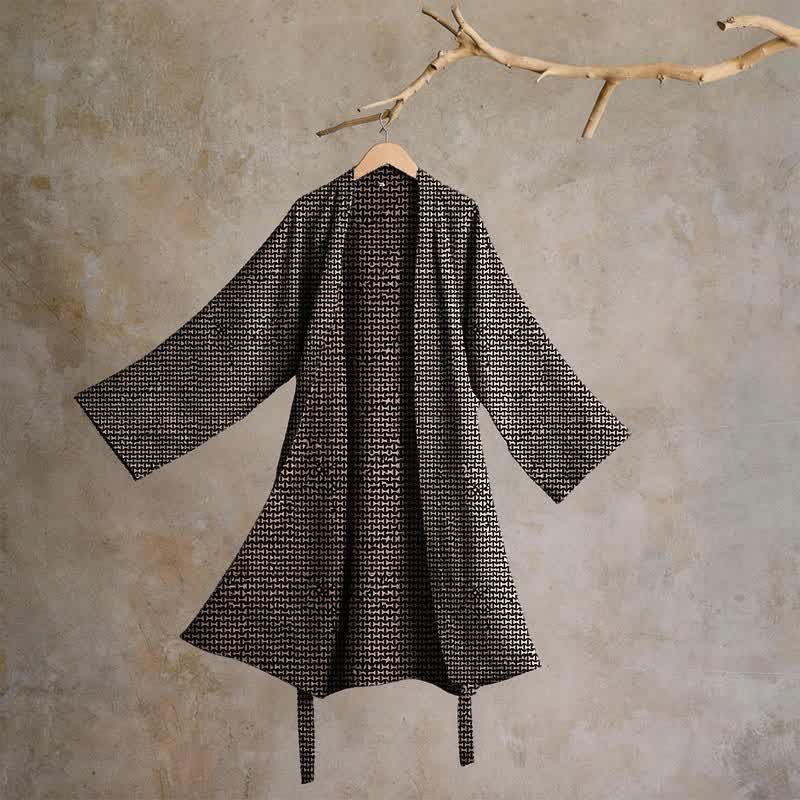 Kimono-Bademantel aus Baumwoll-Jacquard mit geometrischem Chevron-Muster - Schwarz - XL - image 0