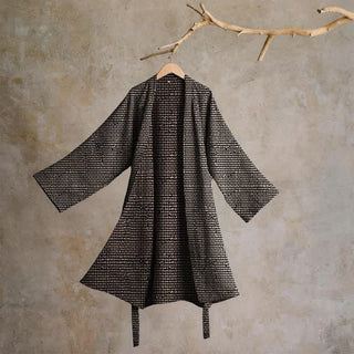 Kimono-Bademantel aus Baumwoll-Jacquard mit geometrischem Chevron-Muster - Schwarz - XL - image 0