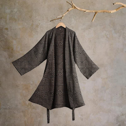Kimono-Bademantel aus Baumwoll-Jacquard mit geometrischem Chevron-Muster - Schwarz - XL - image 0