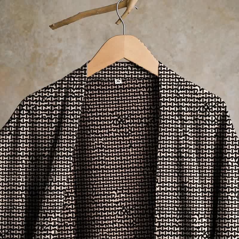Kimono-Bademantel aus Baumwoll-Jacquard mit geometrischem Chevron-Muster - image 3