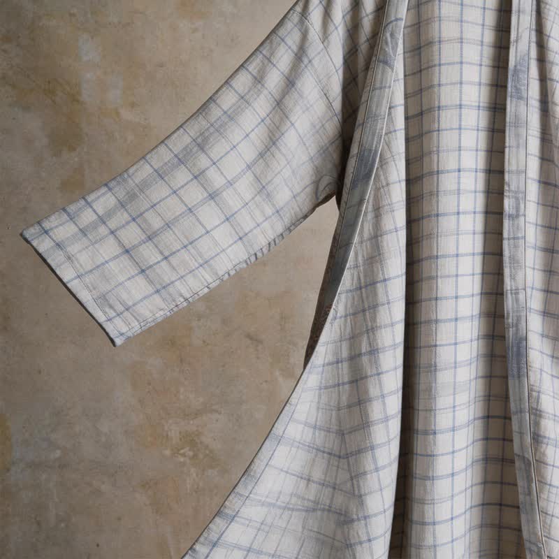 Unisex Kimono-Bademantel aus karierter Baumwolle - image 13