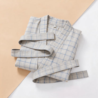 Unisex Kimono-Bademantel aus karierter Baumwolle - image 10