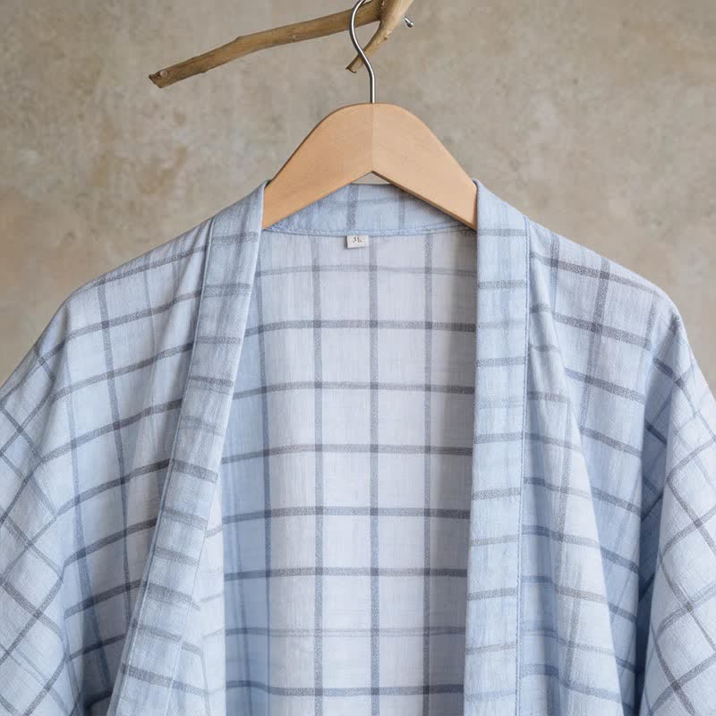 Unisex Kimono-Bademantel aus karierter Baumwolle - image 5