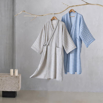 Unisex Kimono-Bademantel aus karierter Baumwolle - image 1