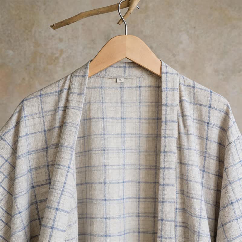 Unisex Kimono-Bademantel aus karierter Baumwolle - image 11