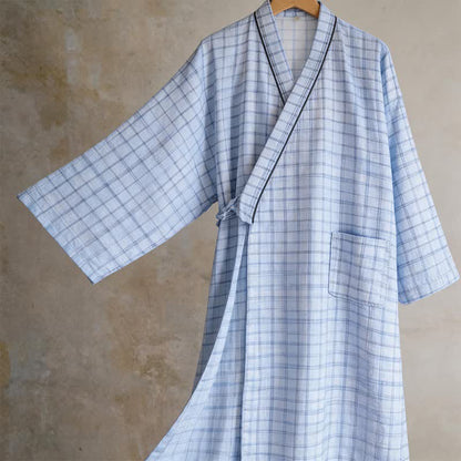 Unisex Kimono-Bademantel aus karierter Baumwolle - image 4
