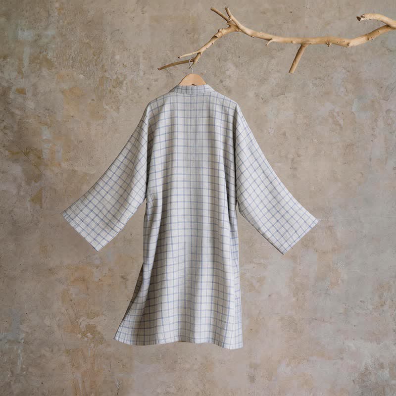 Unisex Kimono-Bademantel aus karierter Baumwolle - image 9
