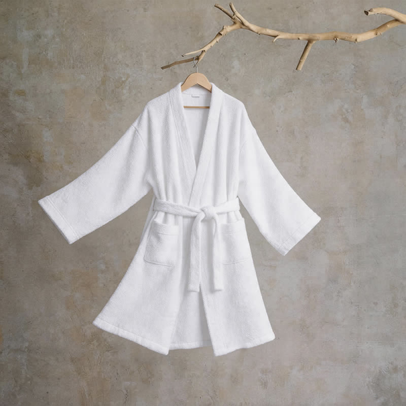 Unisex Kimono-Bademantel aus einfarbiger Baumwolle - Weiß - XL - image 8