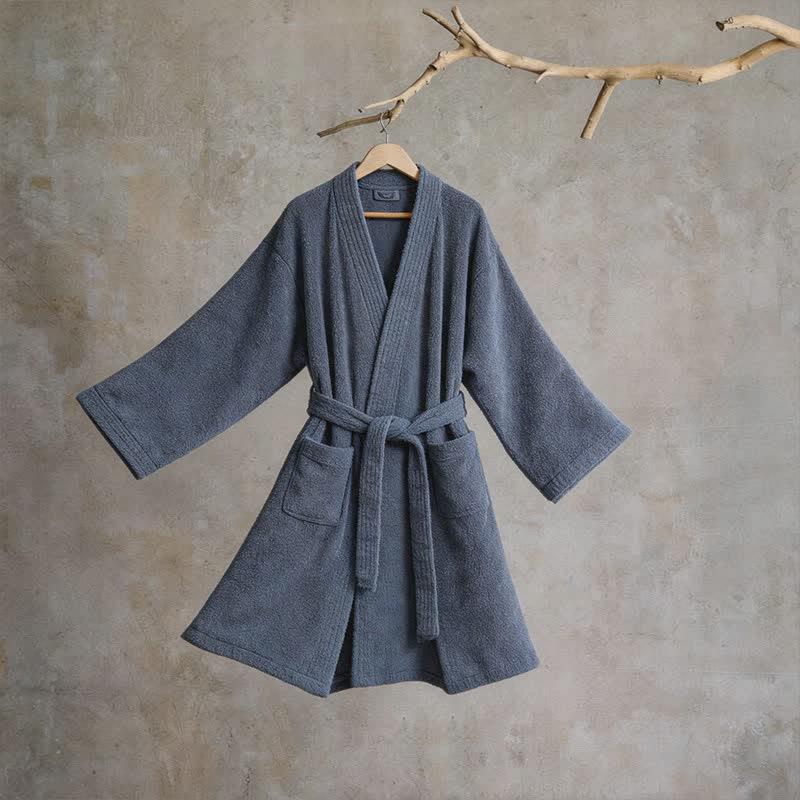Unisex Kimono-Bademantel aus einfarbiger Baumwolle - Marineblau - XL - image 16