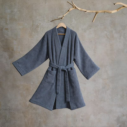 Unisex Kimono-Bademantel aus einfarbiger Baumwolle - Marineblau - XL - image 16