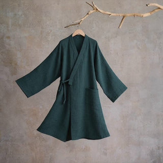 Kimono-Bademantel aus einfarbigem Baumwollgaze, Unisex - Grün - XL - image 0