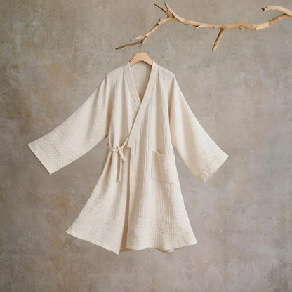 Kimono-Bademantel aus einfarbigem Baumwollgaze, Unisex - Beige - XL - image 7
