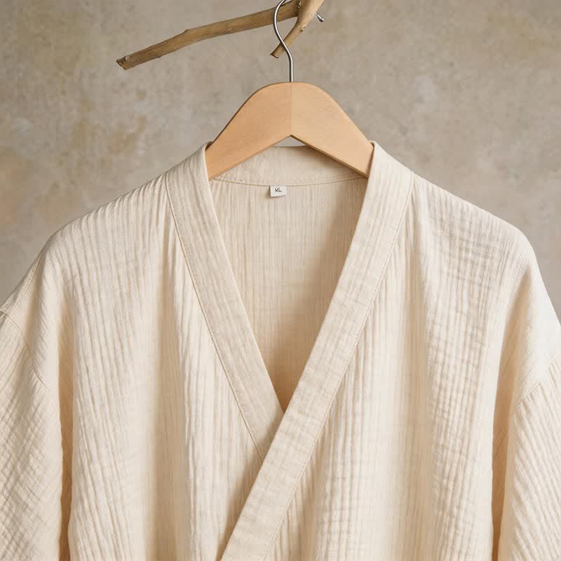 Kimono-Bademantel aus einfarbigem Baumwollgaze, Unisex - image 10