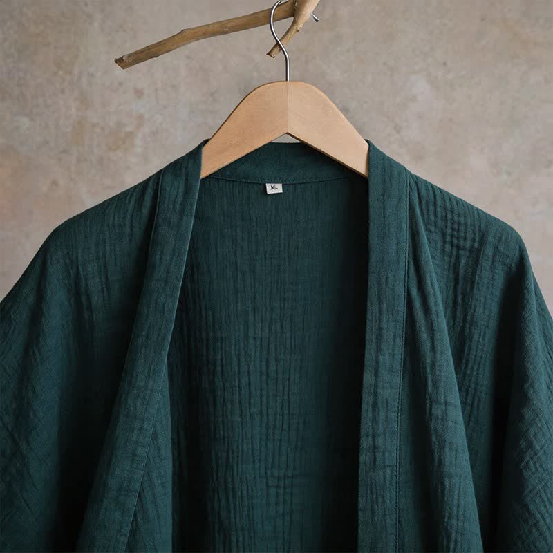 Kimono-Bademantel aus einfarbigem Baumwollgaze, Unisex - image 4