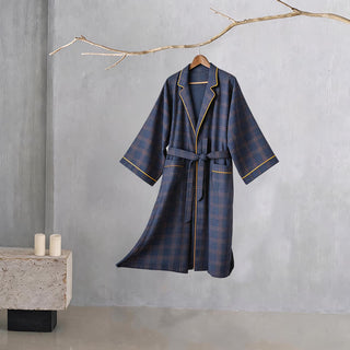 Unisex-Bademantel aus Baumwolle mit Karomuster - Marine - 4XL - image 0
