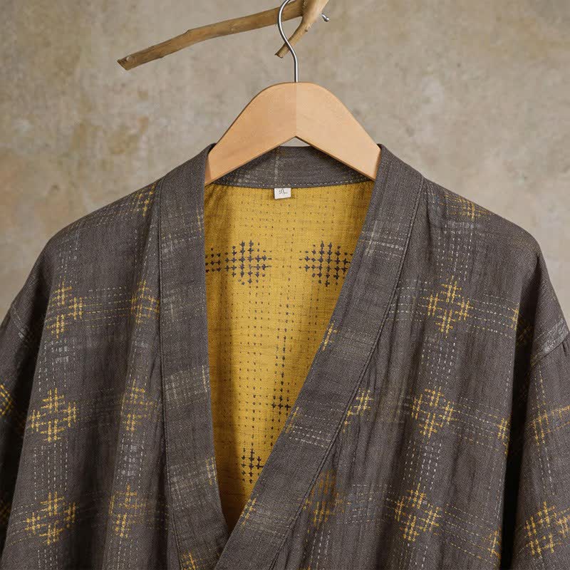 Unisex geometrischer Yukata-Bademantel aus Baumwolle - image 4