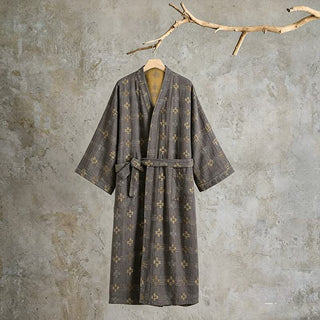 Unisex geometrischer Yukata-Bademantel aus Baumwolle - Grau - XL - image 0