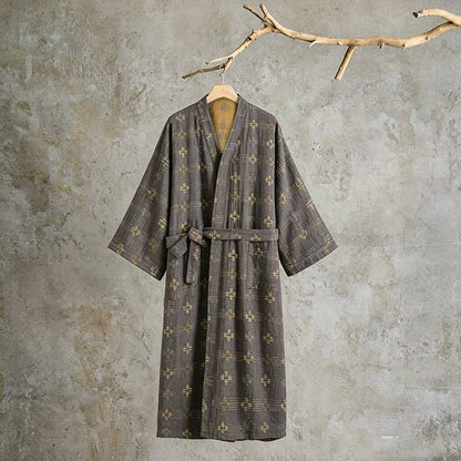Unisex geometrischer Yukata-Bademantel aus Baumwolle - Grau - XL - image 0