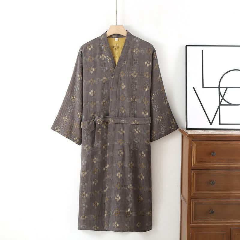 Unisex geometrischer Yukata-Bademantel aus Baumwolle - image 3