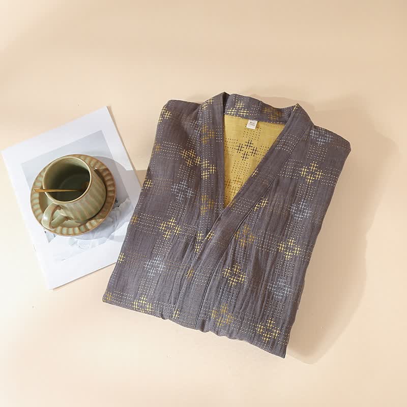 Unisex geometrischer Yukata-Bademantel aus Baumwolle - image 1