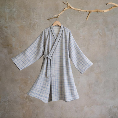 Unisex Kimono-Bademantel aus karierter Baumwolle - Grau - L - image 8