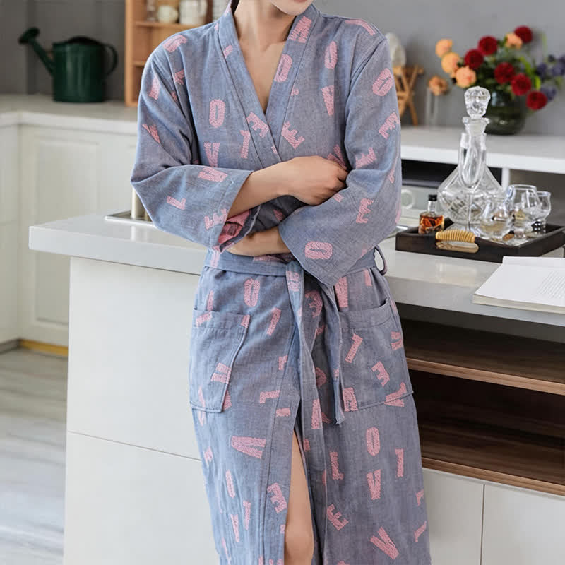 Kimono-Bademantel aus Baumwollgaze mit Liebesmuster - image 5