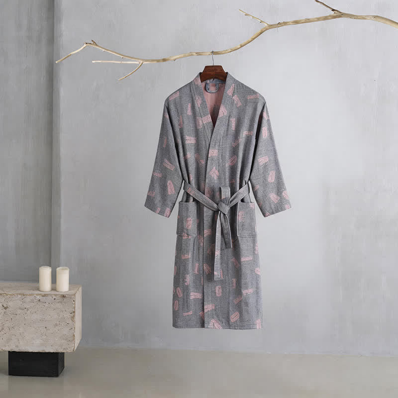 Kimono-Bademantel aus Baumwollgaze mit Liebesmuster - Grau - XXL - image 4