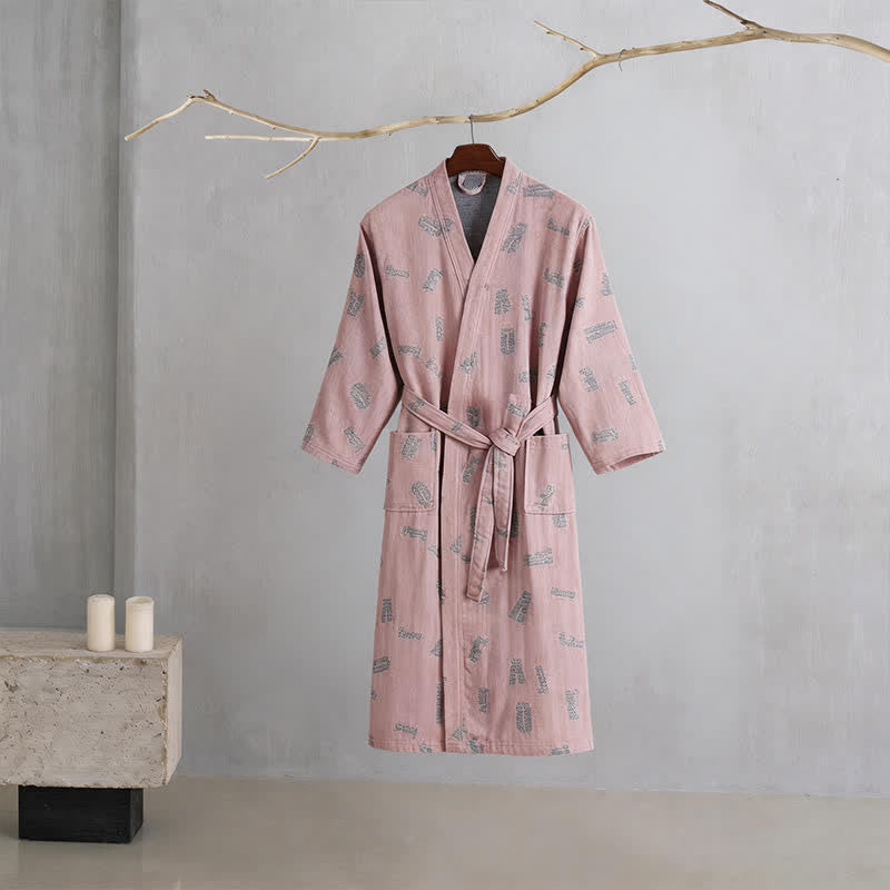Kimono-Bademantel aus Baumwollgaze mit Liebesmuster - Rosa - XXL - image 1