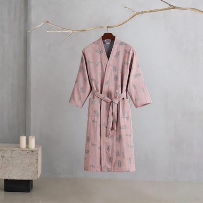 Kimono-Bademantel aus Baumwollgaze mit Liebesmuster - Rosa - XXL - image 1