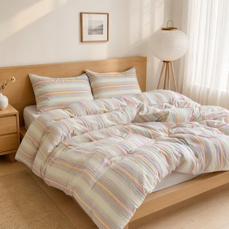 Bettwäsche-Set aus Baumwolle mit weichen, pastellfarbenen Streifen in verschiedenen Farben - image 1