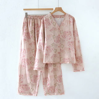 Pyjama aus Baumwollgaze mit rosa Pfingstrosenmuster - Rosa - XL - image 0