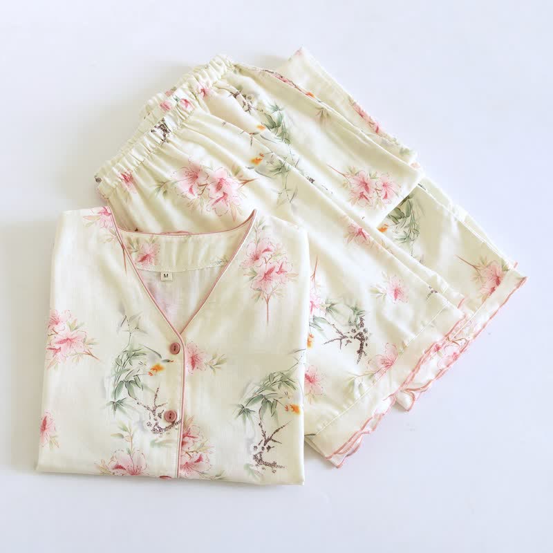 Baumwoll-Pyjama-Set mit Blumenmuster und kurzen Ärmeln (3-teilig) - image 1