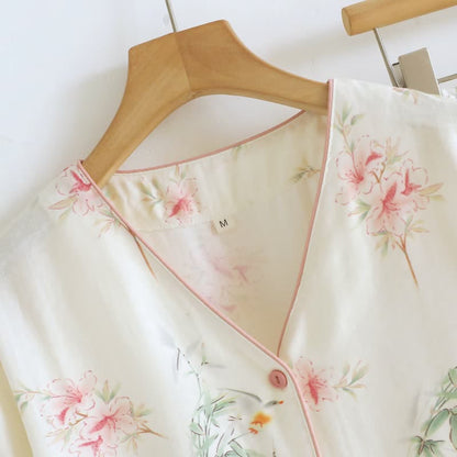 Baumwoll-Pyjama-Set mit Blumenmuster und kurzen Ärmeln (3-teilig) - image 3