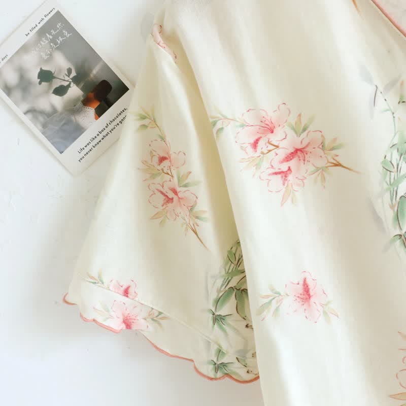 Baumwoll-Pyjama-Set mit Blumenmuster und kurzen Ärmeln (3-teilig) - image 4