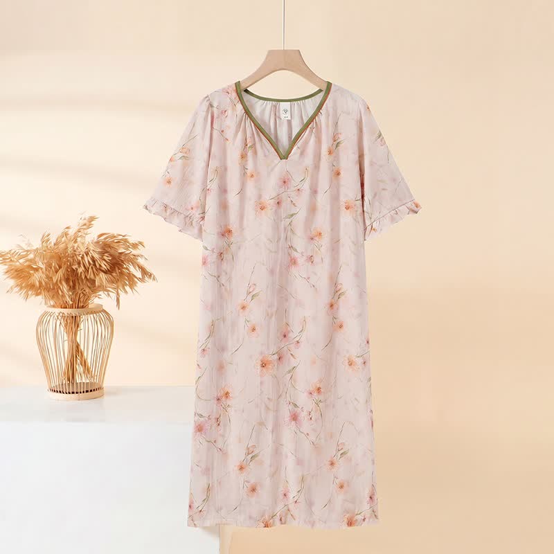 Lounge-Nachthemd mit floralen Rüschenärmeln - Rosa - 3XL - image 1
