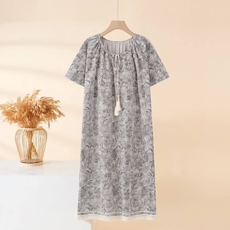 Boho-Nachthemd aus grauer Baumwolle mit Quasten - Grau - XXL - image 0