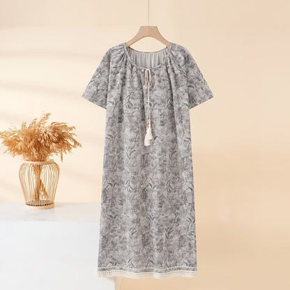 Boho-Nachthemd aus grauer Baumwolle mit Quasten - Grau - XXL - image 0