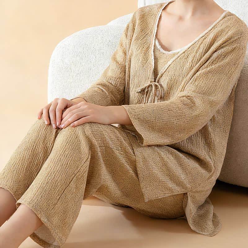 Damen-Pyjama-Set aus bedruckter Baumwolle (3-teilig) - image 3