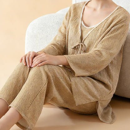 Damen-Pyjama-Set aus bedruckter Baumwolle (3-teilig) - image 3