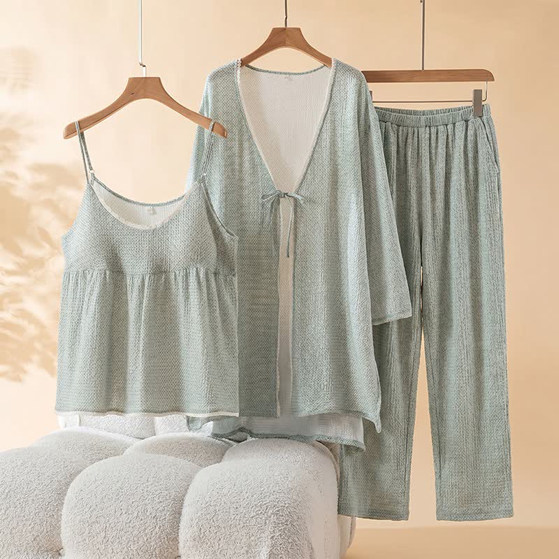 Damen-Pyjama-Set aus bedruckter Baumwolle (3-teilig) - Blau - XL - image 5