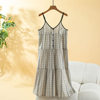 Boho-Baumwoll-Cami-Nachthemd für Damen - Beige - XL - image 0