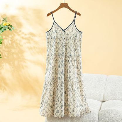 Damen-Nachthemd aus geblümtem Baumwoll-Camisole - Beige - XL - image 0