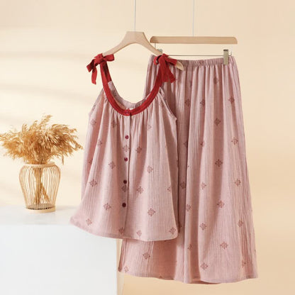 Pyjama-Set aus Baumwollgaze mit Schleifenriemen - Rosa - XL - image 2