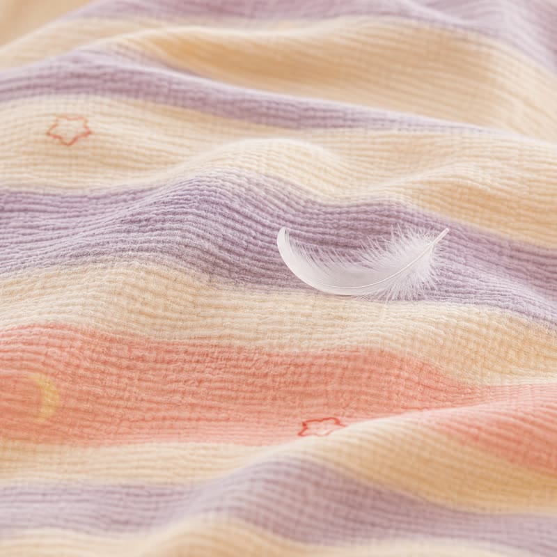 Bettwäsche-Set aus dreilagigem Gaze mit pastellfarbenen Streifen und Sternenmuster - image 5