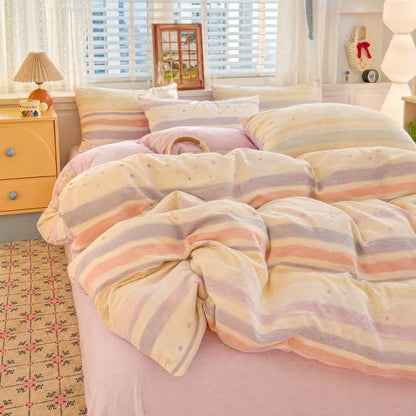 Bettwäsche-Set aus dreilagigem Gaze mit pastellfarbenen Streifen und Sternenmuster - image 1